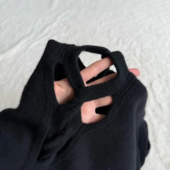 Tess Giberson 100% Cashmere Black Cable Knit Long Sleeve Sweater L - Picture 9 of 12